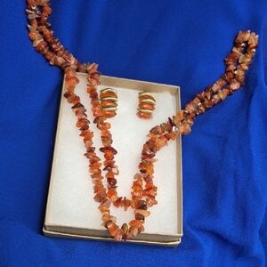 Genuine Carnelian Stone Necklace and Earring Set